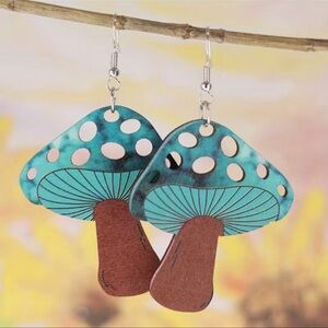 Mushroom Shaped Earrings in Teal and Brown